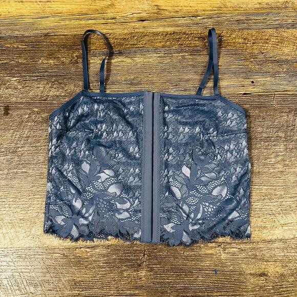 Aerie Women's Blue Floral Lace Spaghetti Real Good Crop Tank Tops Size Small NWT - Picture 1 of 6
